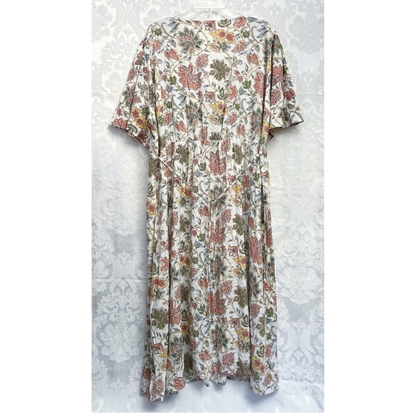 Mango Womens NWT Floral Print V-Neck Buttoned Linen-Blend Midi Dress Size 18 New - Picture 6 of 12